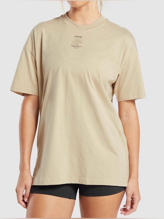 Gymshark Tops - GYMSHARK Women’s XL Minimal Oversized T-Shirt Lifting Club Tan